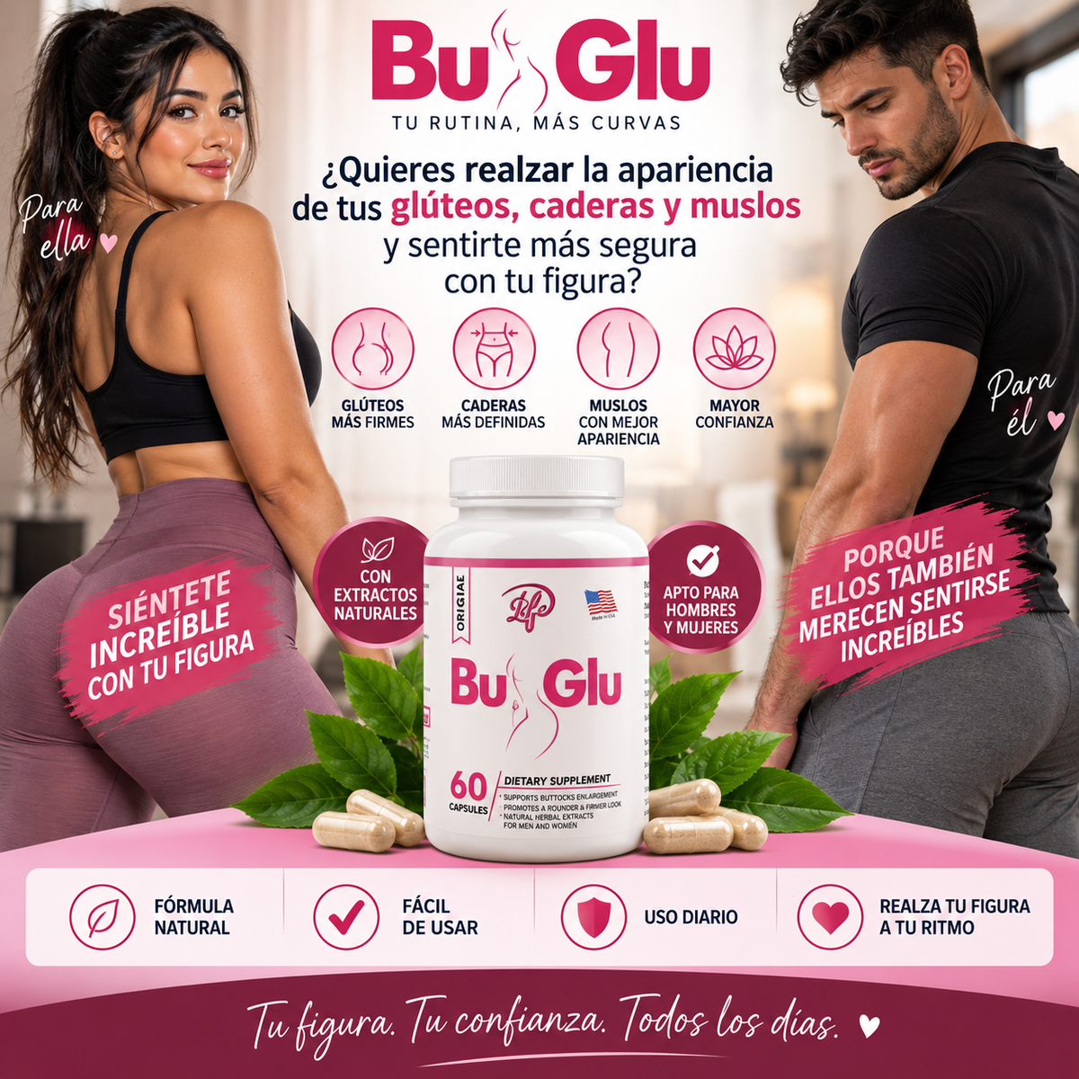 BU-GLU EL SUPLEMENTO IDEAL PARA AUMENTAR TUS GLUTEOS  | 60 Cápsulas