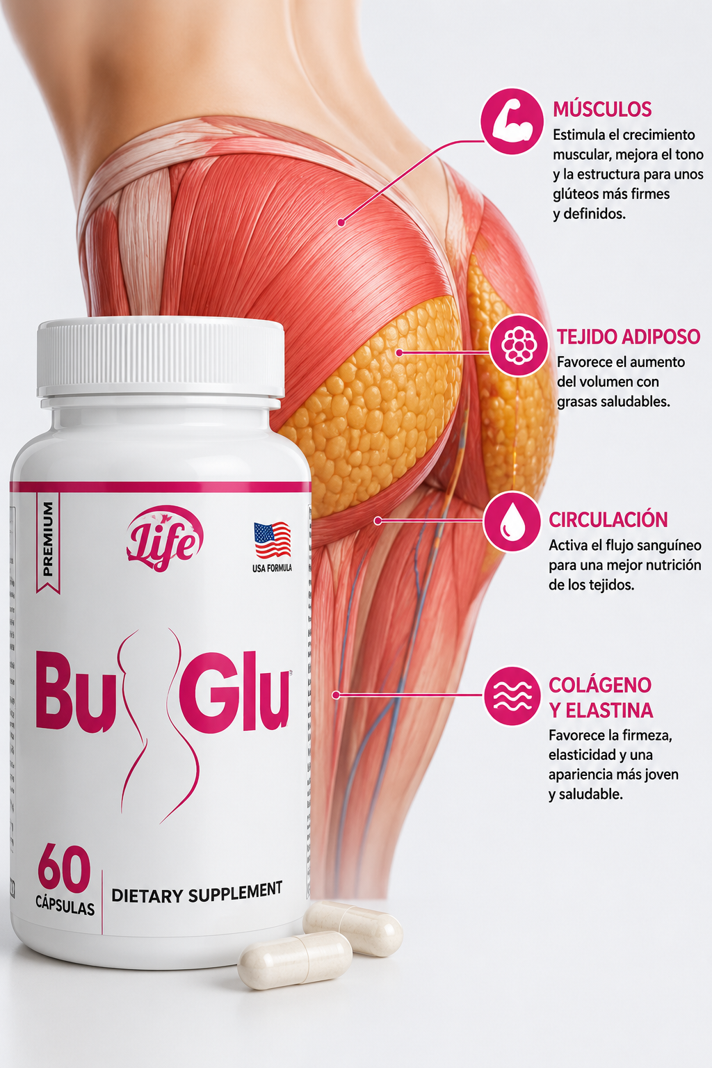 BU-GLU EL SUPLEMENTO IDEAL PARA AUMENTAR TUS GLUTEOS  | 60 Cápsulas